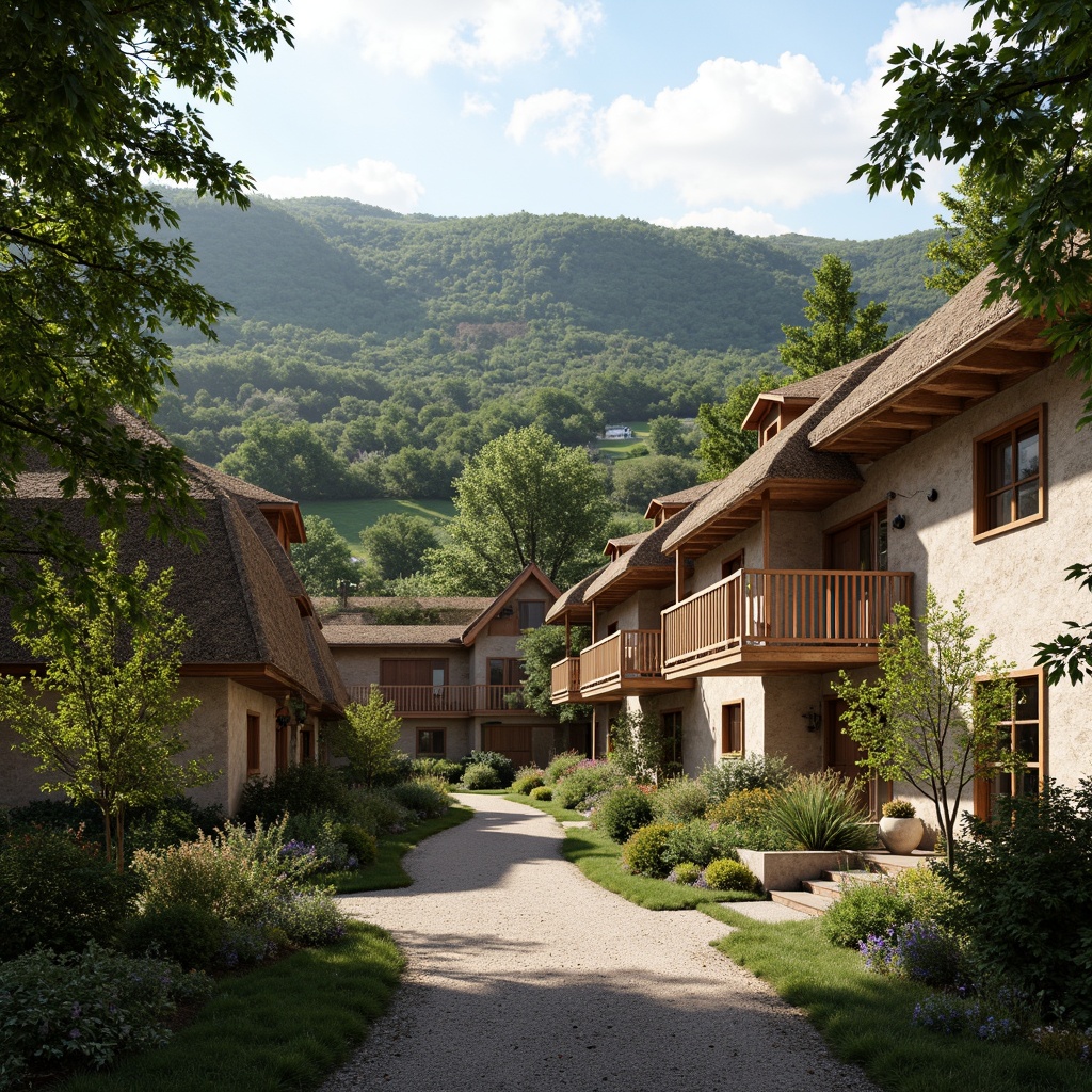 Prompt: Rustic countryside, rolling hills, wooden farmhouses, thatched roofs, natural stone walls, earthy tones, organic textures, reclaimed wood accents, living roofs, greenery overhangs, wooden shutters, country roads, winding paths, scenic vistas, warm sunlight, soft shadows, 3/4 composition, symmetrical framing, realistic rendering, ambient occlusion.