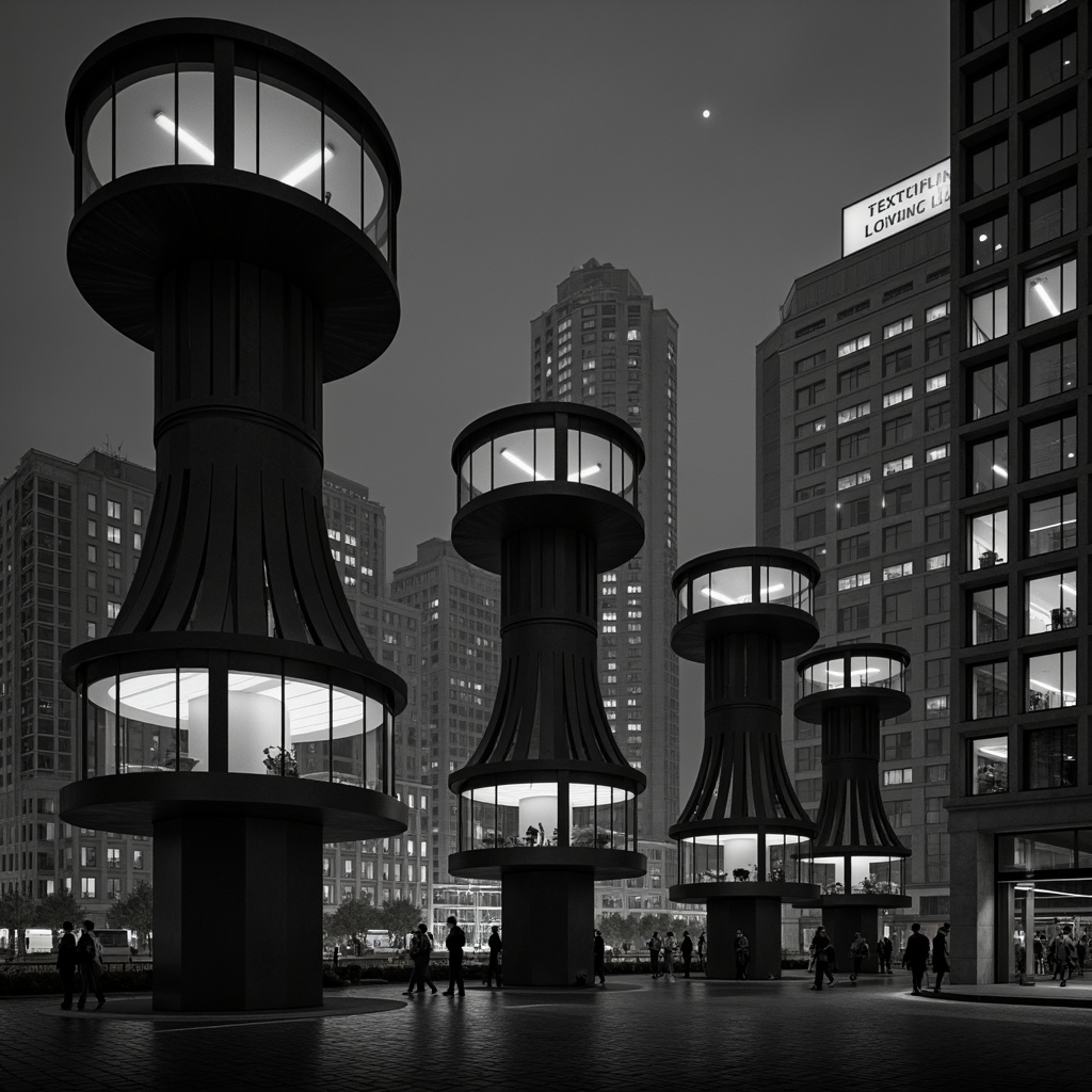 Prompt: Monochromatic watching towers, sleek metallic surfaces, bold geometric shapes, minimalist design, urban cityscape, concrete foundations, steel beams, glass windows, LED lights, futuristic ambiance, moody nighttime, dramatic shadows, high contrast ratio, 3/4 composition, cinematic view, realistic reflections, ambient occlusion.Let me know if this meets your requirements!