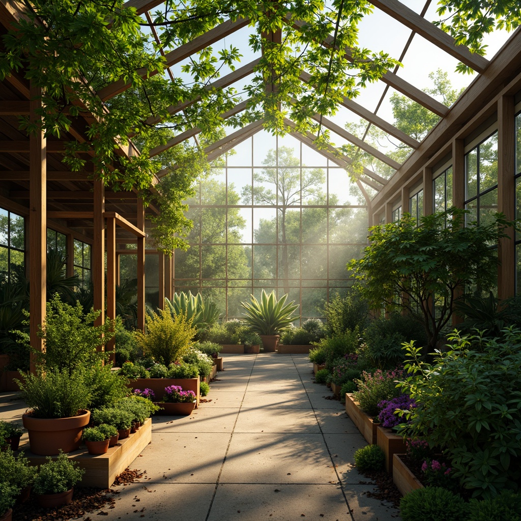 Prompt: Vibrant greenhouse interior, lush green foliage, warm natural light, terracotta pots, wooden trellises, misty atmosphere, soft diffused lighting, 1/1 composition, intimate perspective, realistic textures, ambient occlusion, earthy color palette, harmonious contrast, analogous hues, monochromatic scheme, soothing ambiance, refreshing atmosphere.