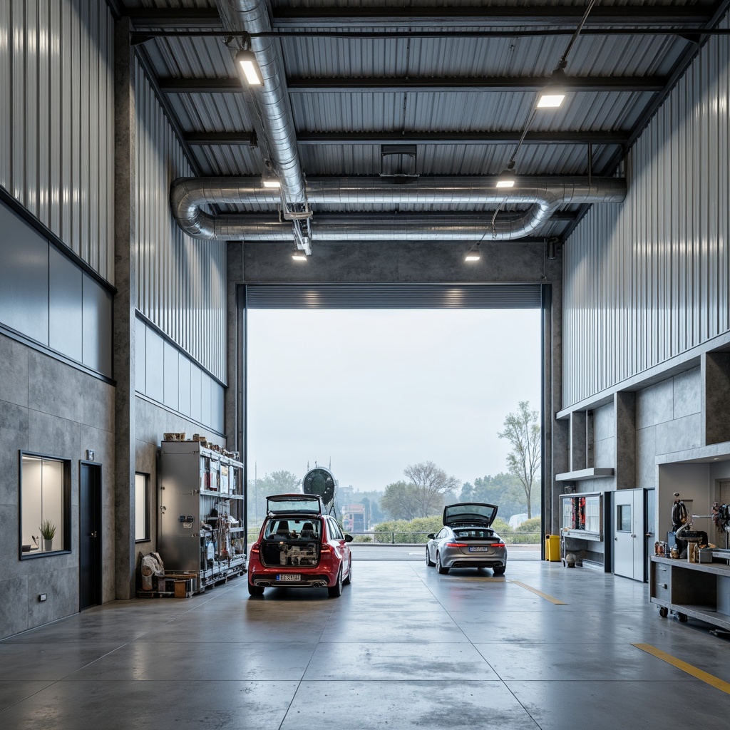 Prompt: Modern industrial facility, aluminum cladding, metallic sheen, clean lines, minimalist aesthetic, high-ceilinged interior, exposed ductwork, polished concrete floors, sleek machinery, functional lighting, neutral color palette, subtle reflections, 1/1 composition, softbox lighting, detailed textures, ambient occlusion.