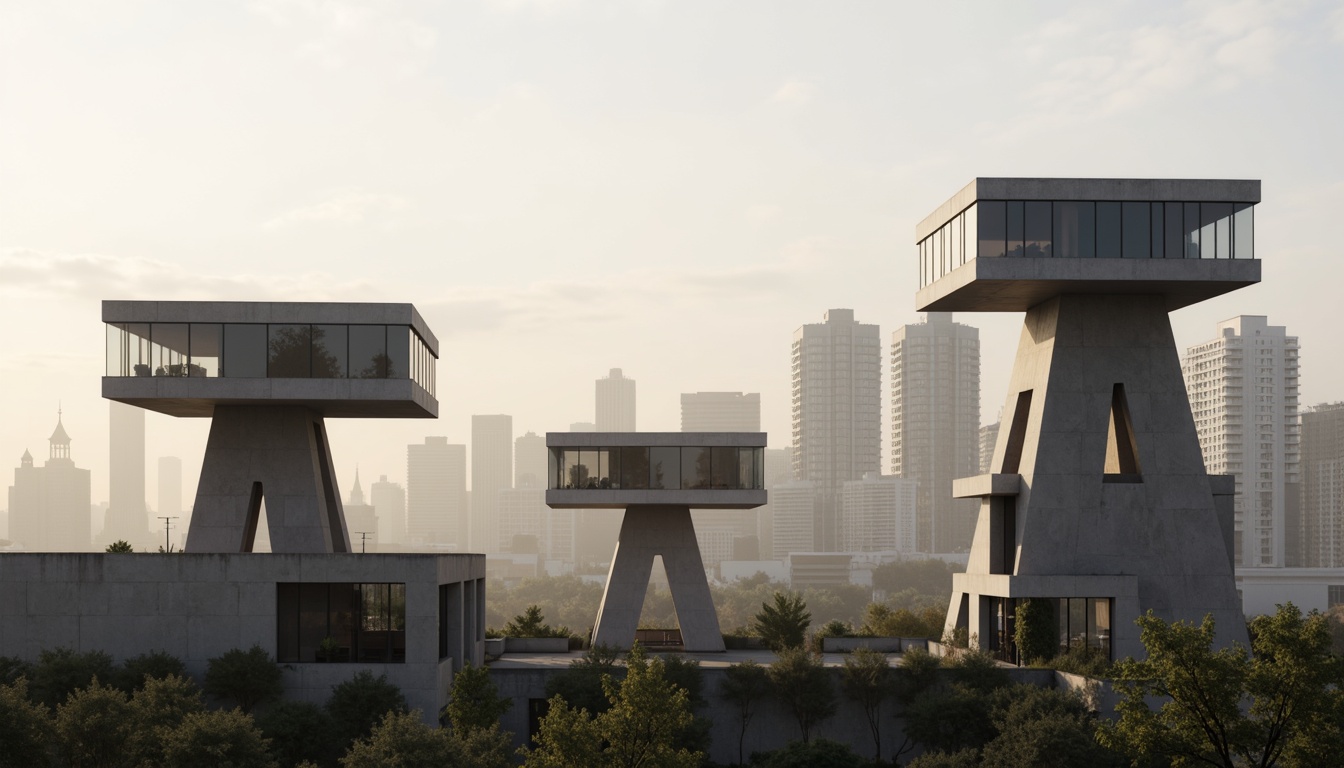 Prompt: Sleek watchtowers, geometric shapes, minimalist design, industrial materials, exposed steel beams, concrete foundations, cantilevered roofs, floor-to-ceiling windows, functional simplicity, brutalist aesthetics, monochromatic color scheme, urban landscape, city skyline, misty morning, soft warm lighting, shallow depth of field, 3/4 composition, realistic textures, ambient occlusion.