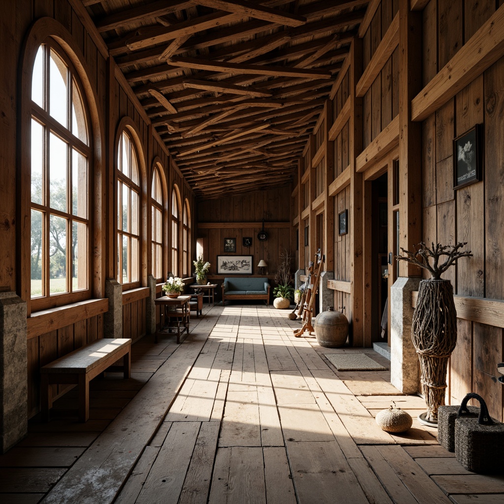 Prompt: Rustic barn, wooden planks, distressed textures, earthy tones, natural materials, vintage farm equipment, antique decorations, traditional academic architecture, stone columns, arched windows, ornate details, rich wood accents, warm cozy lighting, soft focus, shallow depth of field, 2/3 composition, symmetrical framing, realistic rendering, ambient occlusion.