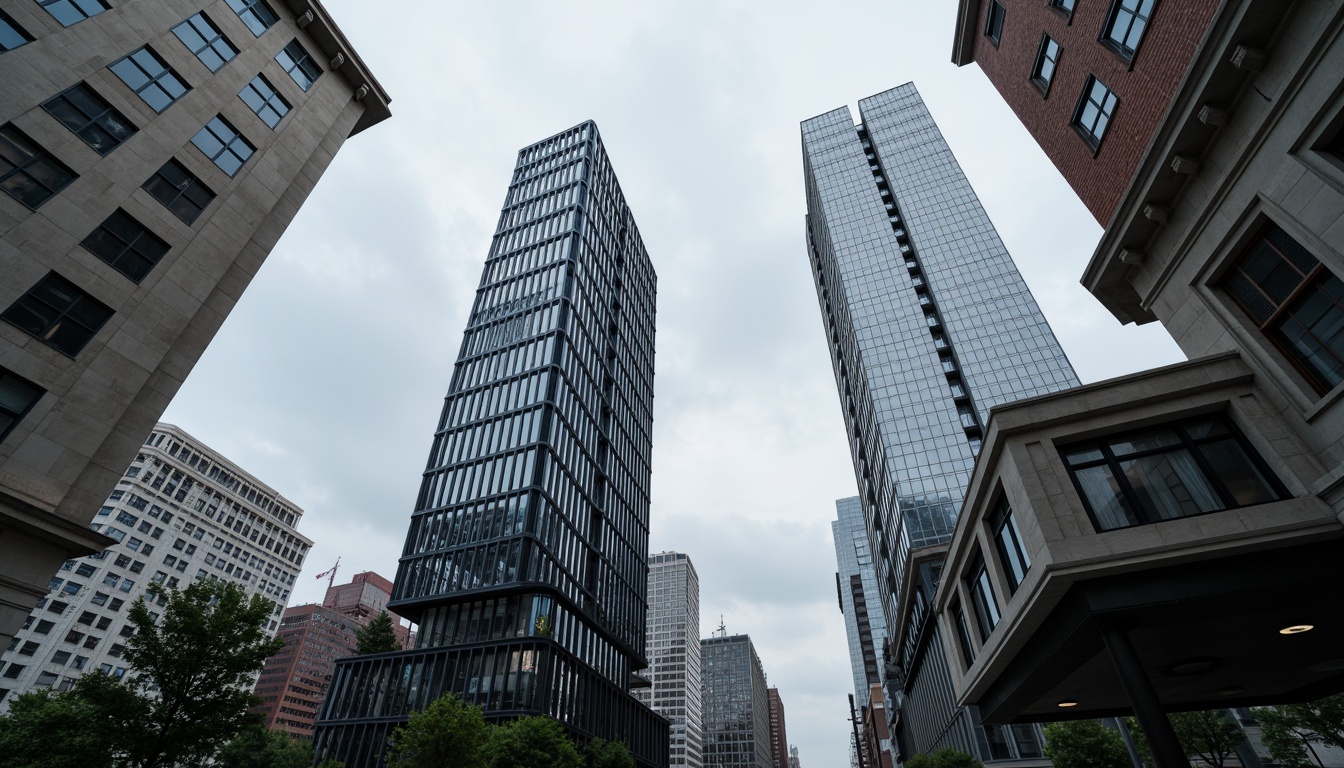 Prompt: Sleek watching towers, modernist facade design, geometric shapes, clean lines, minimal ornamentation, industrial materials, exposed concrete, steel beams, glass curtain walls, cantilevered structures, urban cityscape, cloudy grey sky, dramatic spotlighting, high contrast lighting, 1/1 composition, low-angle shot, realistic reflections, ambient occlusion.