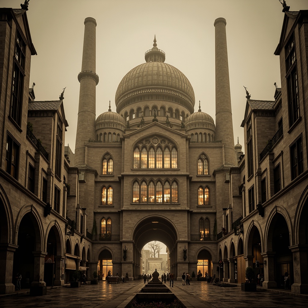 Prompt: Grandiose power plant, intricately designed facades, pointed arches, ribbed vaults, flying buttresses, stained glass windows, towering spires, ornate stone carvings, mystical gargoyles, eerie misty atmosphere, warm golden lighting, dramatic shadows, high contrast ratio, 1/1 composition, symmetrical framing, realistic materials, ambient occlusion.