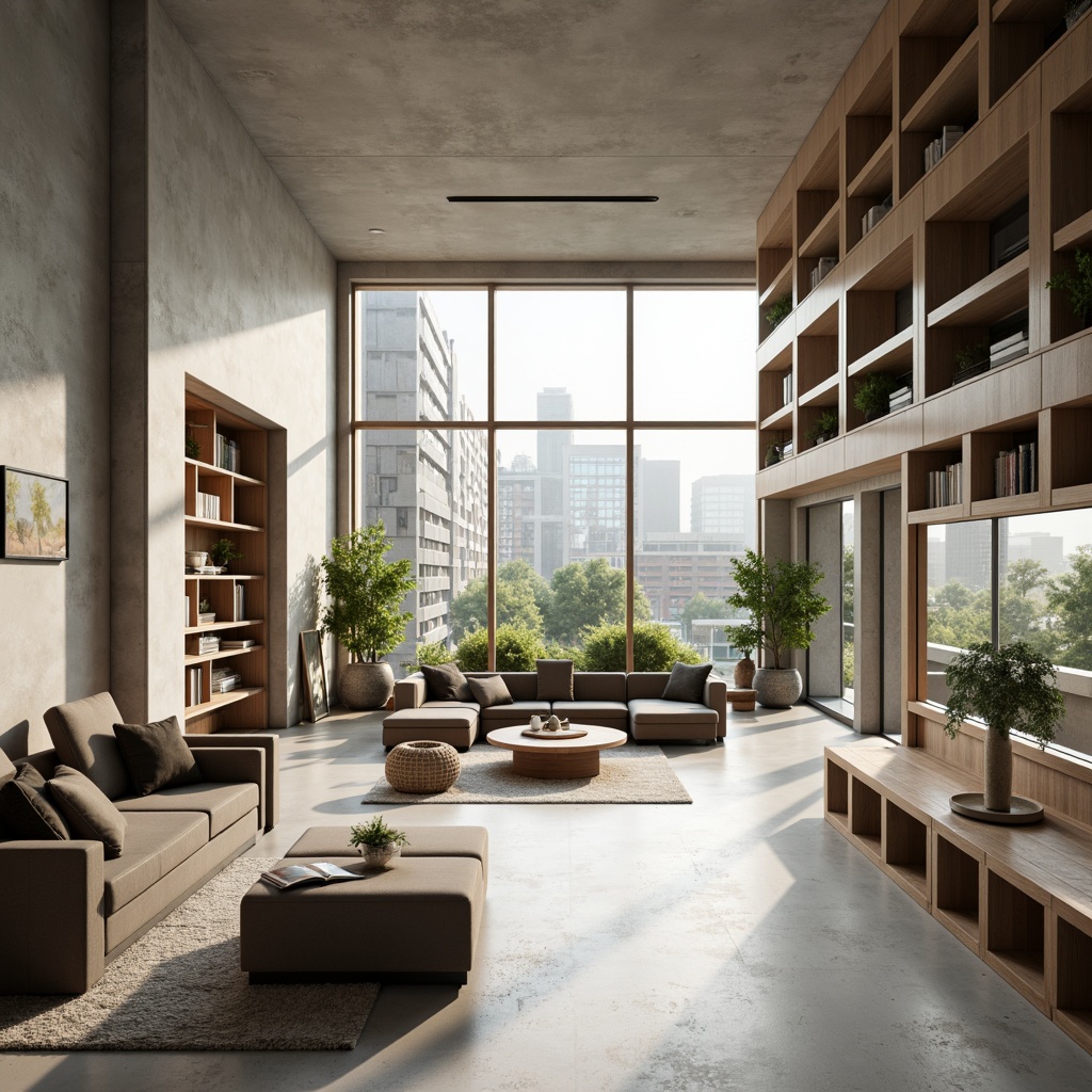 Prompt: Minimalist open-plan living space, sleek modern furniture, polished concrete floors, floor-to-ceiling windows, natural daylight, ergonomic workstations, compact storage units, multi-functional shelving systems, cleverly hidden appliances, optimized traffic flow, 1/1 composition, soft warm lighting, shallow depth of field, realistic textures, ambient occlusion.