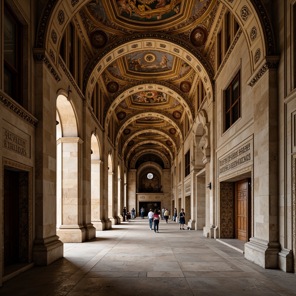 Prompt: Majestic Byzantine arches, intricately carved stonework, ornate mosaics, golden domes, grand entranceways, rustic stone walls, majestic columns, intricate vaulted ceilings, ornamental frescoes, soft warm lighting, dramatic shadows, 1/1 composition, symmetrical framing, high-angle shot, realistic textures, ambient occlusion.