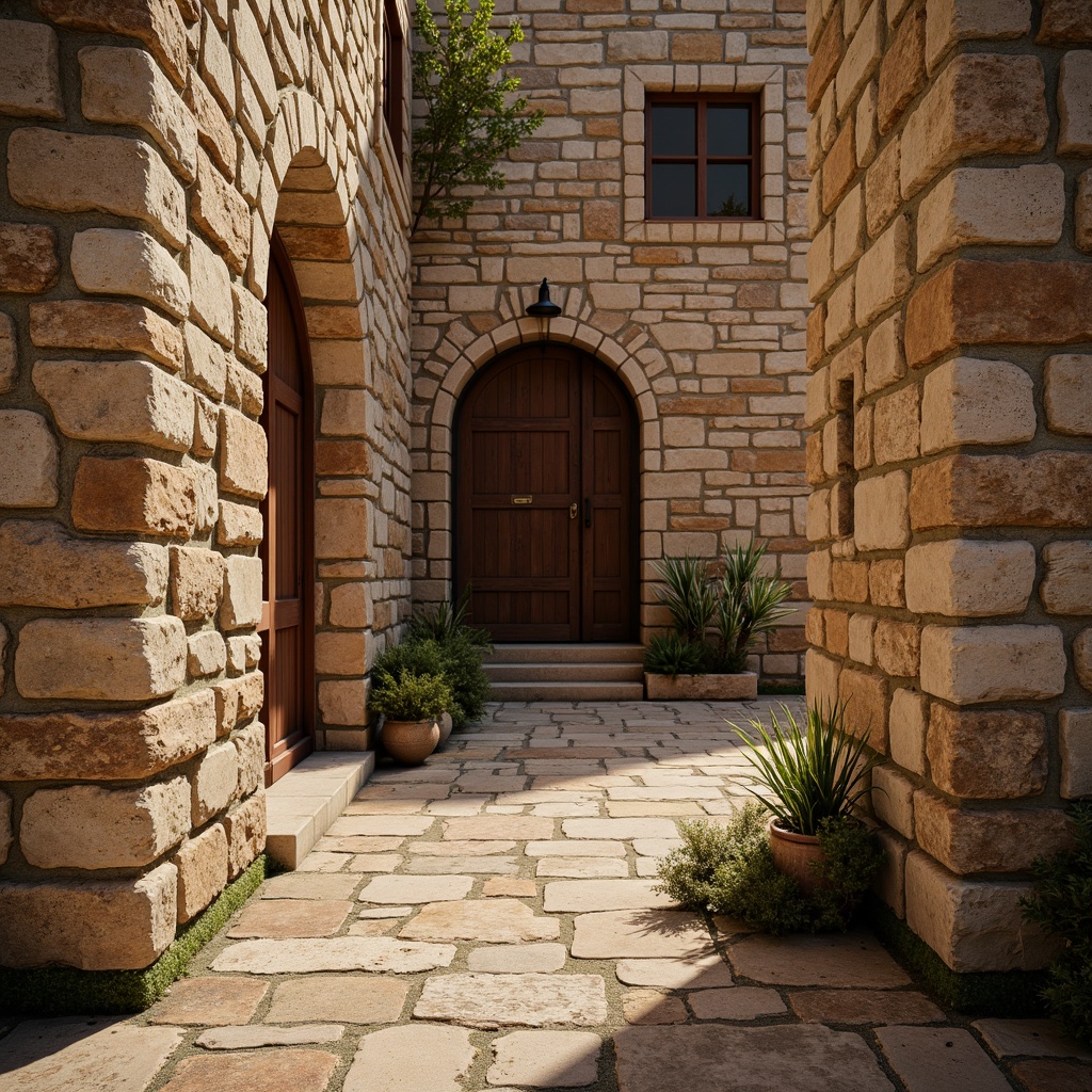 Prompt: Rustic masonry walls, weathered stone bricks, rough-hewn granite blocks, earthy tones, natural textures, historic architectural style, traditional building methods, distressed finishes, vintage ambiance, warm golden lighting, shallow depth of field, 1/2 composition, realistic renderings, ambient occlusion.