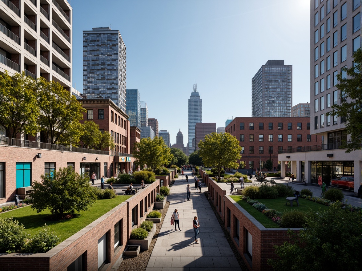 Prompt: Vibrant cityscape, modern skyscrapers, sleek glass towers, bustling streets, pedestrian walkways, urban parks, green roofs, rooftop gardens, street art murals, eclectic neighborhoods, converted warehouses, industrial chic aesthetics, reclaimed wood accents, exposed brick walls, metal beams, natural light pouring in, 1/1 composition, shallow depth of field, warm soft focus, realistic textures, ambient occlusion.