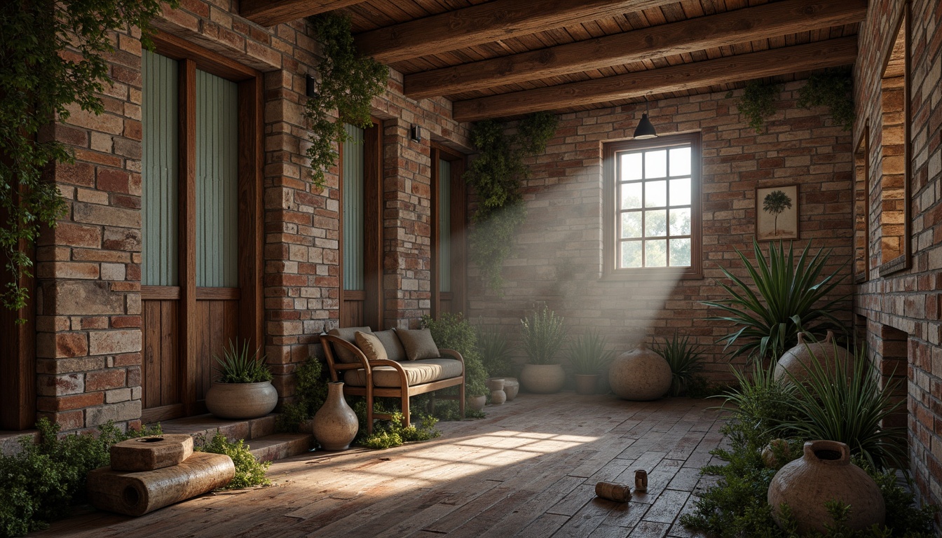 Prompt: Rustic stone walls, worn wooden planks, distressed metal panels, peeling paint, rough-hewn logs, organic natural forms, earthy color palette, ambient occlusion, subtle normal mapping, realistic surface imperfections, detailed 3D models, cinematic lighting, shallow depth of field, atmospheric perspective, warm inviting ambiance.