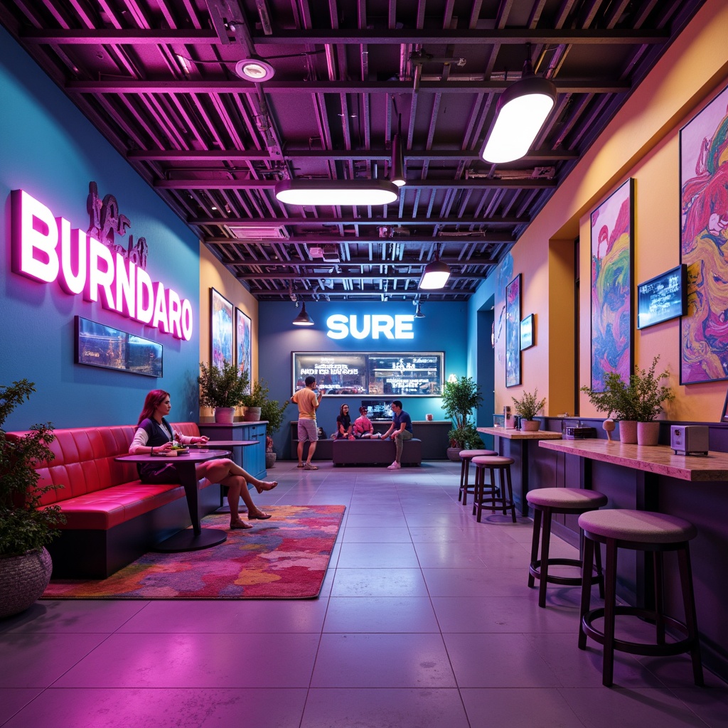 Prompt: Vibrant design studio, eclectic color scheme, bold typography, pastel hues, neon accents, metallic finishes, iridescent textures, futuristic aesthetic, glowing lights, dark shadows, cinematic mood, shallow depth of field, 1/1 composition, realistic reflections, ambient occlusion.