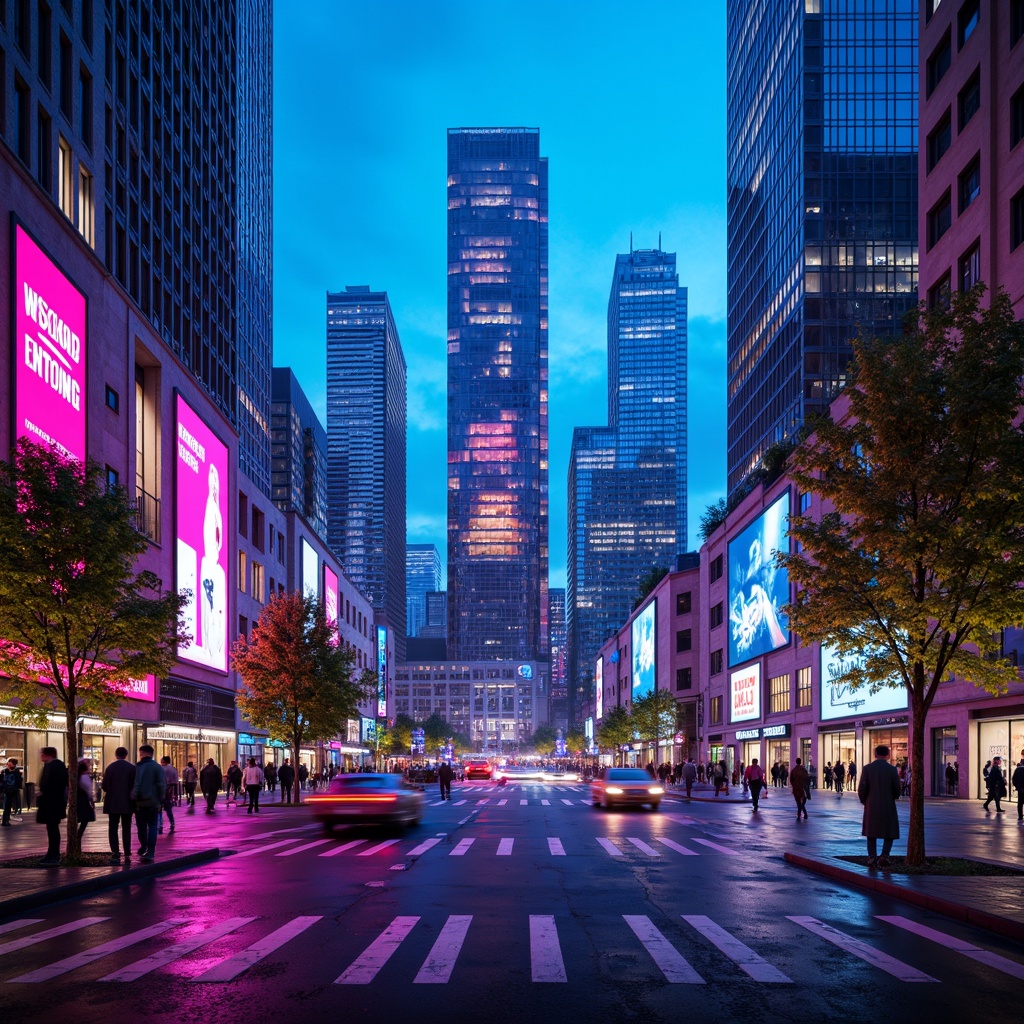 Prompt: Vibrant digital art, neon-lit cityscape, futuristic skyscrapers, holographic advertisements, cyberpunk atmosphere, electric blue hues, hot pink accents, metallic silver textures, iridescent glow, gradient effects, high-tech gadgets, virtual reality interfaces, sleek modernist architecture, urban landscape, dusk lighting, shallow depth of field, 1/2 composition, realistic reflections, ambient occlusion.