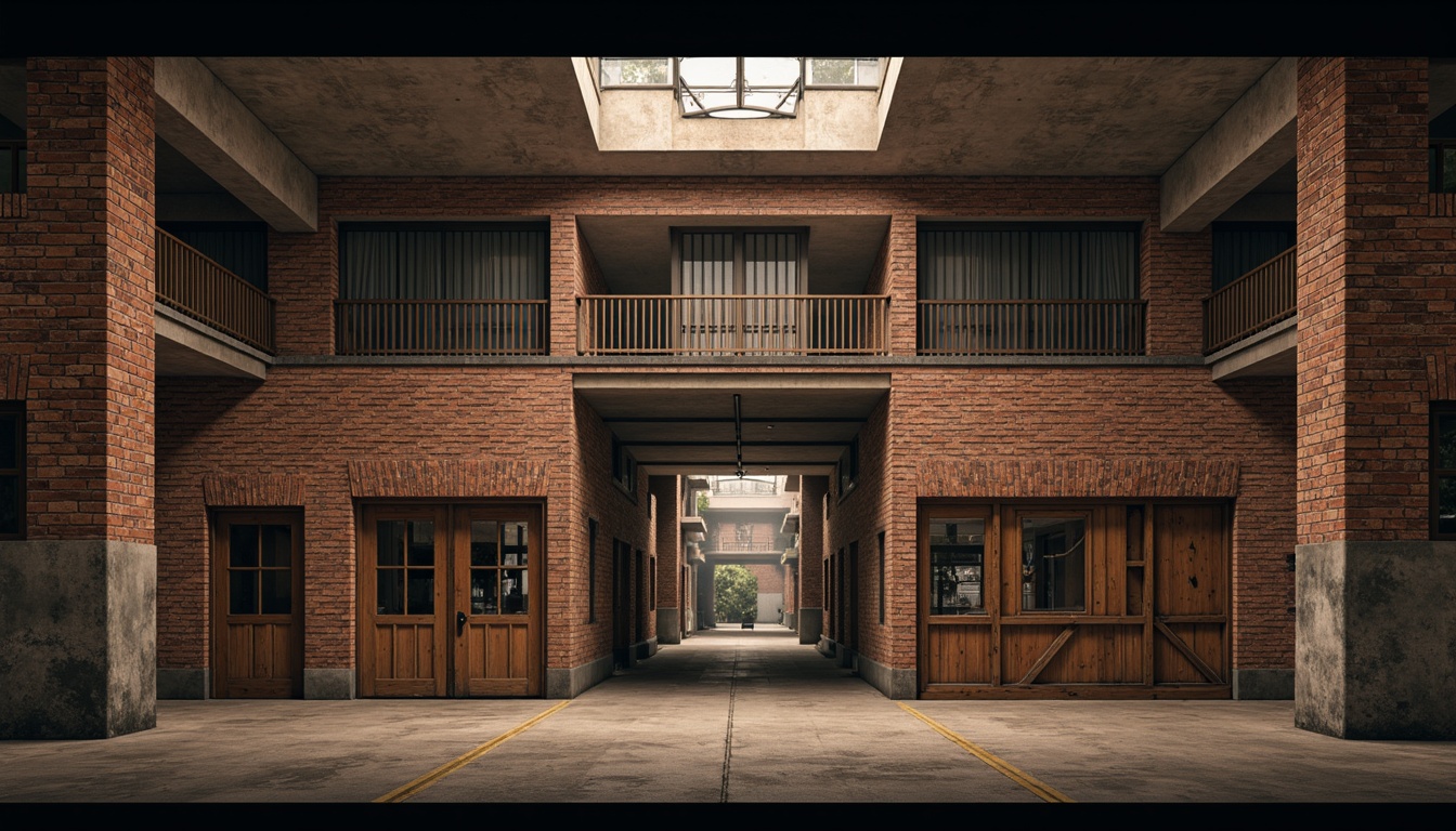 Prompt: Rustic warehouse facade, exposed brick walls, industrial metal frames, vintage wooden doors, distressed concrete floors, ornate ironwork details, classic columns, symmetrical composition, soft warm lighting, atmospheric fog, shallow depth of field, 2/3 composition, realistic textures, ambient occlusion.