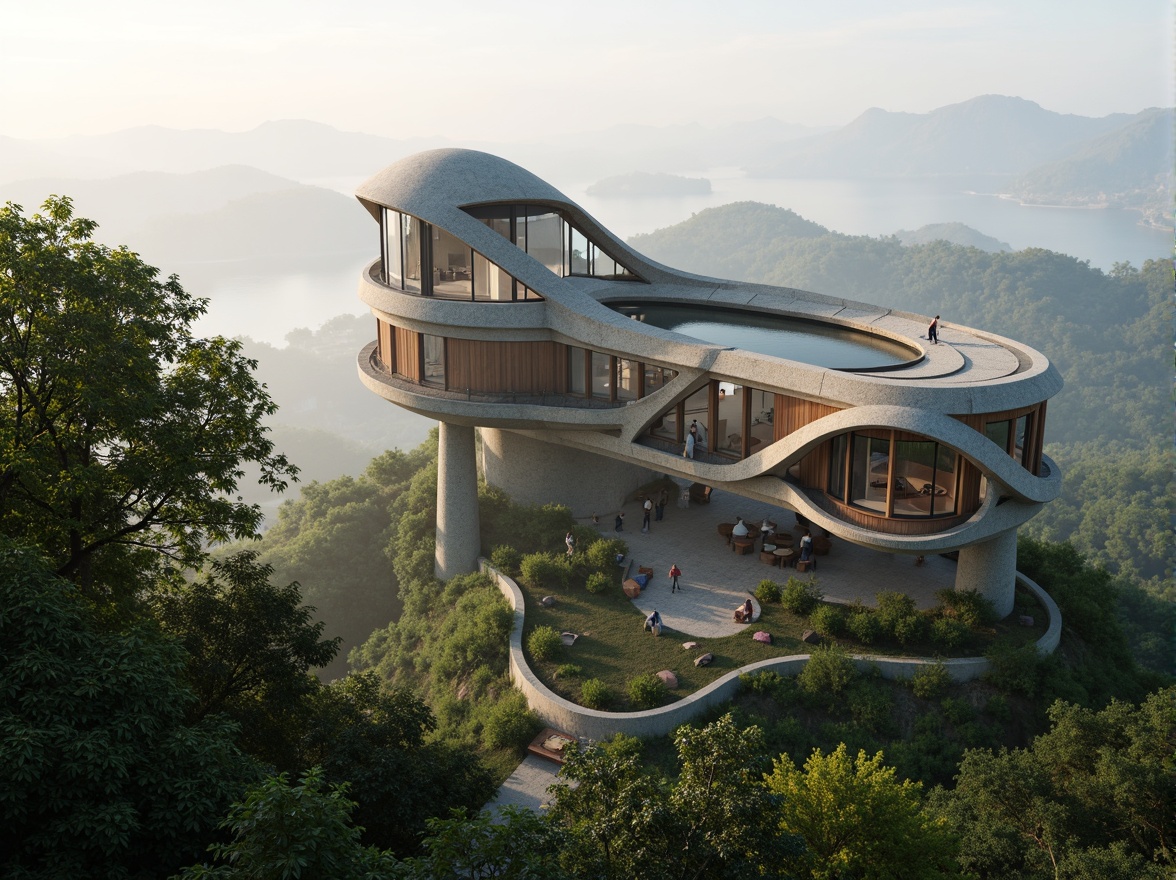 Prompt: Watchtower with organic curves, blending into hillside, lush greenery, natural stone walls, wooden accents, earthy tones, panoramic views, 360-degree observatory, telescopic windows, celestial-inspired architecture, stargazing platform, misty morning atmosphere, soft warm lighting, shallow depth of field, 1/2 composition, realistic textures, ambient occlusion.Please let me know if this meets your requirements or if I need to make any adjustments!