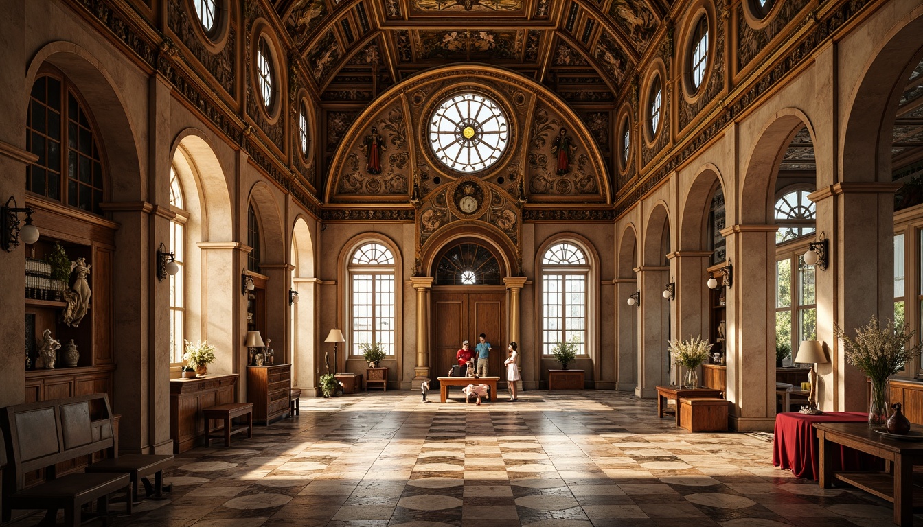 Prompt: Intricate stone carvings, ornate arches, grand domes, golden mosaics, richly patterned textiles, luxurious marble floors, ornamental columns, vaulted ceilings, stained glass windows, dramatic lighting effects, warm ambient glow, shallow depth of field, 3/4 composition, realistic textures, ambient occlusion.