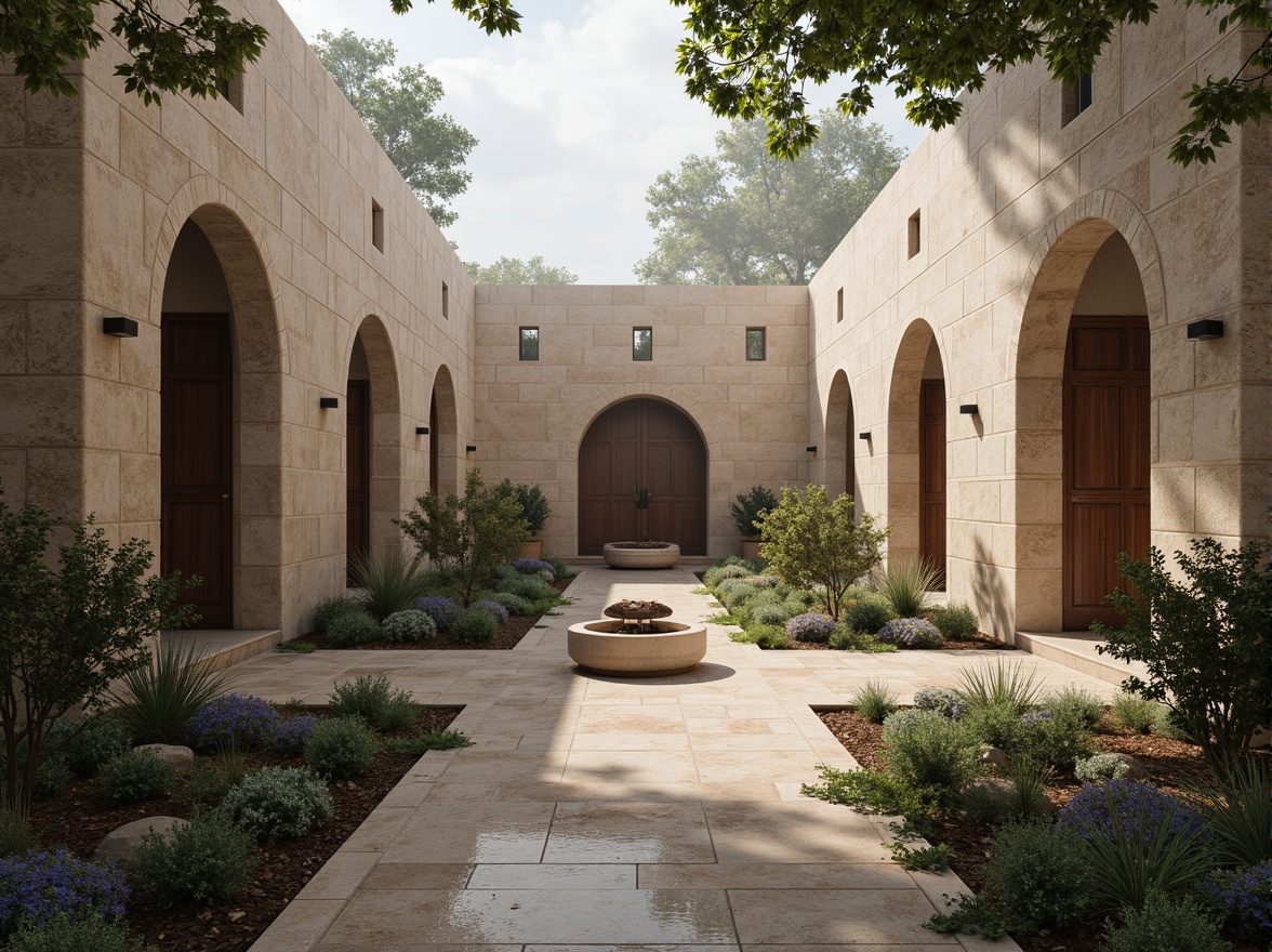 Prompt: Serenity monastery courtyard, simple stone walls, minimalist architecture, rustic wooden doors, tranquil cloisters, peaceful fountain, natural stone flooring, subtle lighting, sparse greenery, ancient trees, misty morning, soft warm glow, shallow depth of field, 1/1 composition, symmetrical framing, realistic textures, ambient occlusion.Please let me know if this meets your requirements.