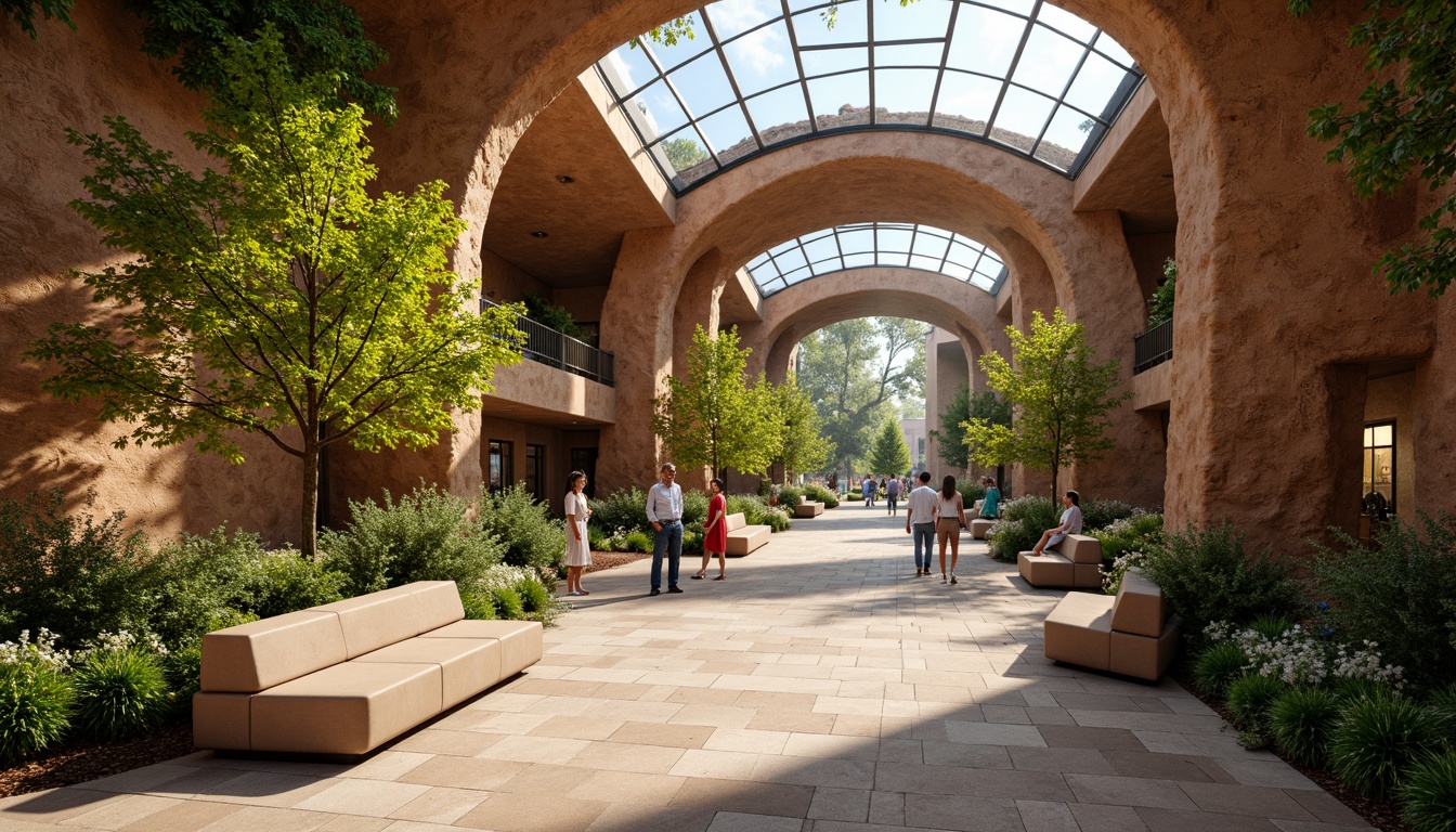 Prompt: Earthy bus station, rugged mud walls, coarse texture, natural stone floors, wooden benches, vibrant greenery, organic curves, modern architecture, large glass roofs, soft warm lighting, shallow depth of field, 3/4 composition, panoramic view, realistic textures, ambient occlusion.