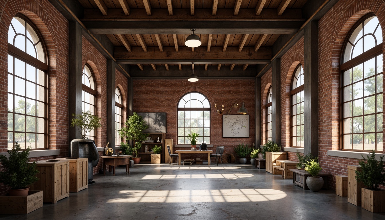 Prompt: Exposed brick walls, rustic metal beams, wooden crates, industrial lighting fixtures, polished concrete floors, vintage factory equipment, distressed wooden planks, ornate ironwork, arched windows, decorative cornices, classic columns, worn stone facades, earthy color palette, soft natural lighting, shallow depth of field, 1/2 composition, realistic textures, ambient occlusion.