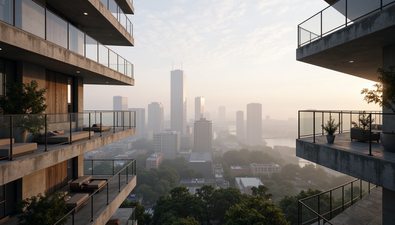 Prompt: Sleek watching towers, modernist architecture, geometric shapes, clean lines, minimalist design, industrial materials, exposed steel beams, concrete foundations, cantilevered balconies, floor-to-ceiling windows, sliding glass doors, urban landscape, cityscape views, misty mornings, soft warm lighting, shallow depth of field, 3/4 composition, panoramic view, realistic textures, ambient occlusion.