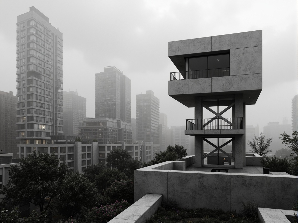 Prompt: Monochromatic watchtower, sleek modernist architecture, bold geometric shapes, metallic accents, minimalist design, neutral color palette, industrial materials, urban cityscape, cloudy grey sky, dramatic shadows, high contrast lighting, cinematic composition, shallow depth of field, 2/3 rule, atmospheric perspective, misty ambiance.