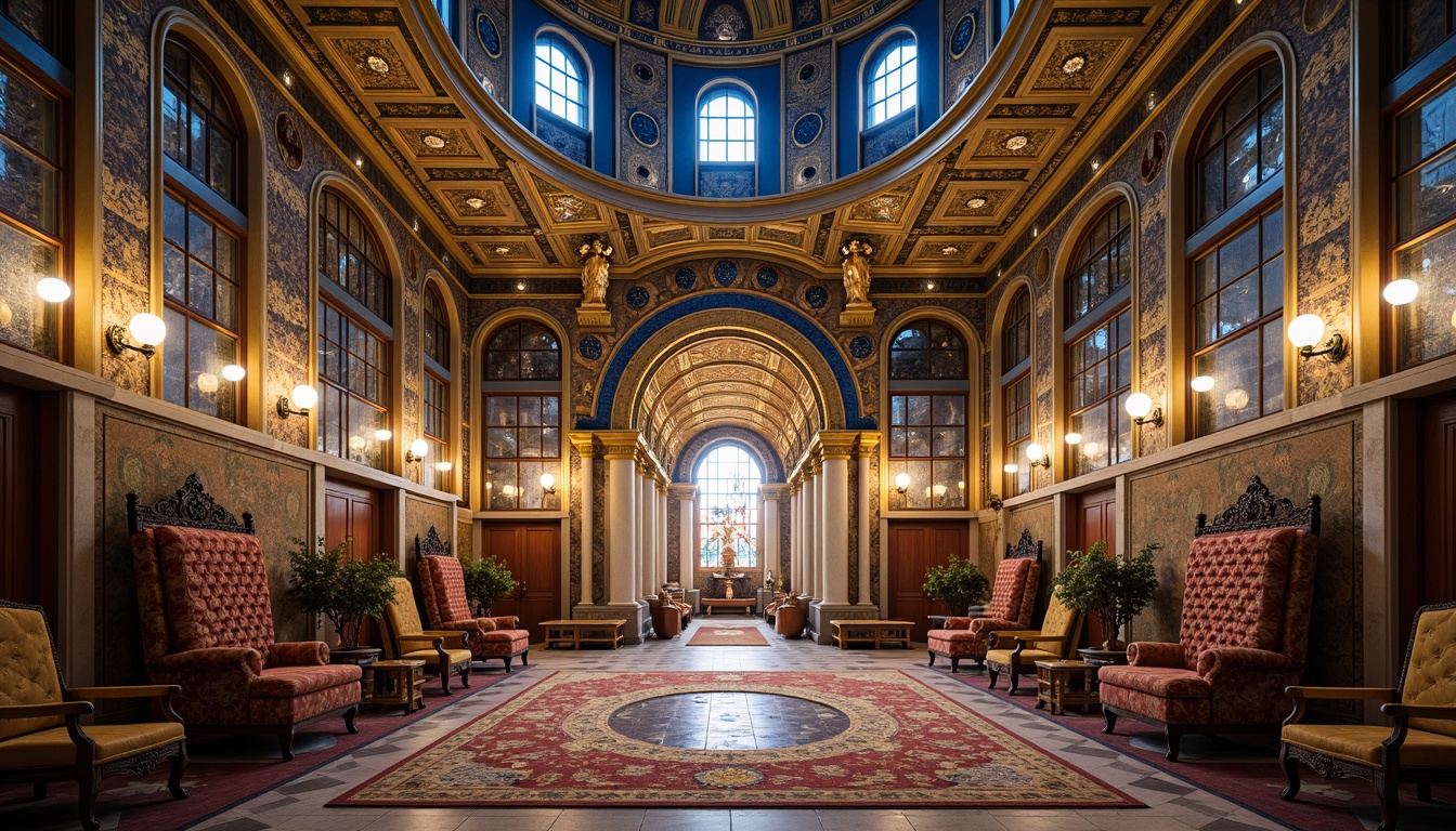 Prompt: Intricate Byzantine mosaics, azure domes, golden accents, ornate frescoes, lavish archways, opulent marble floors, richly patterned textiles, regal thrones, majestic columns, luminous stained glass windows, dramatic vaulted ceilings, mysterious apses, serene chapels, soft warm lighting, atmospheric glow, shallow depth of field, 1/1 composition, symmetrical framing, realistic reflections, ambient occlusion.