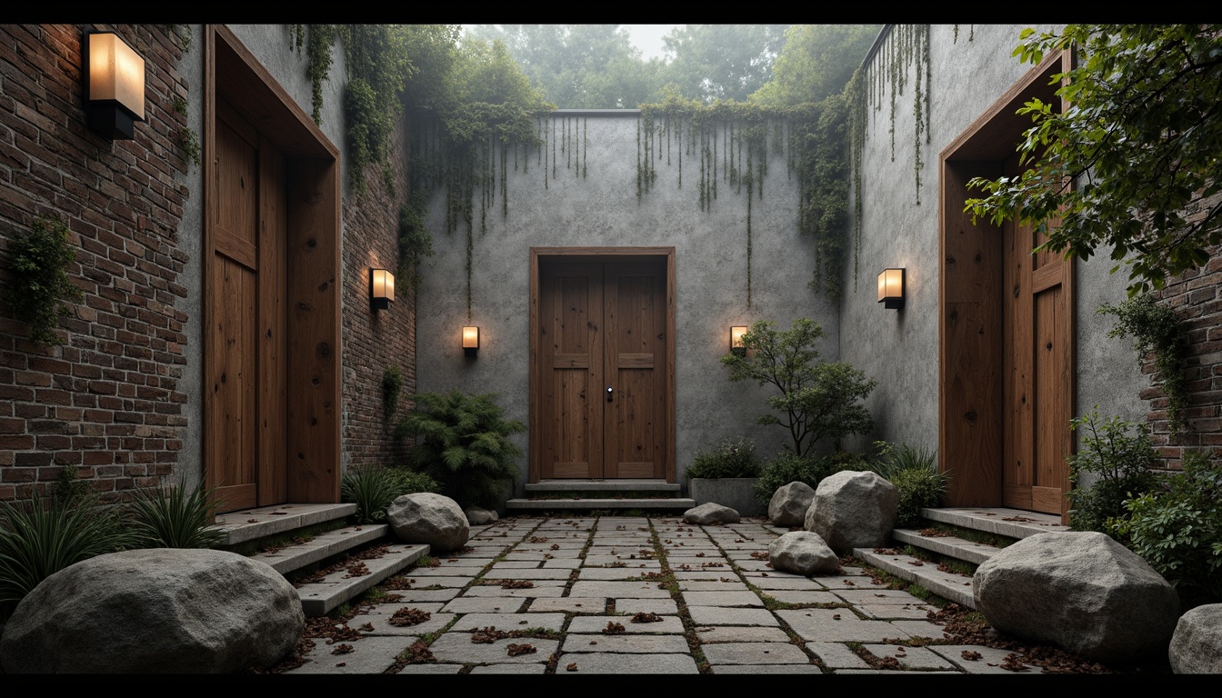 Prompt: Rugged stone walls, distressed wood planks, weathered metal panels, rough-hewn brick facades, tactile concrete textures, organic rock formations, earthy natural materials, subtle gradient maps, high-frequency detail noise, dramatic ambient occlusion, cinematic lighting effects, 1/1 composition, ultra-realistic rendering, atmospheric perspective, misty foggy atmosphere, mysterious low-key illumination.