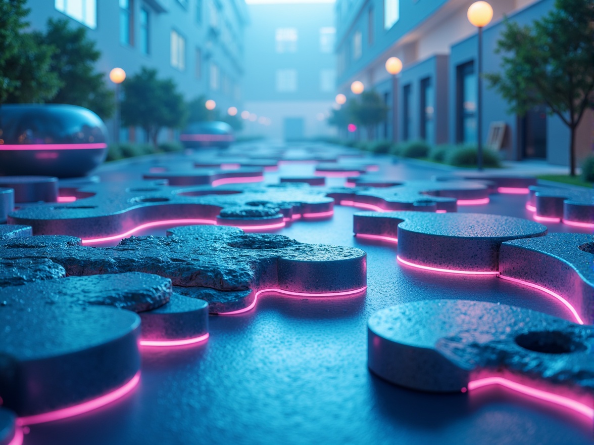 Prompt: Vibrant blue-green Blobitecture, iridescent sheen, neon-lit accents, glowing soft pink highlights, pastel color transitions, futuristic metallic materials, holographic reflections, sleek curved lines, organic shapes, atmospheric mist, ambient occlusion, shallow depth of field, 1/1 composition, panoramic view, realistic textures, dreamy warm lighting.