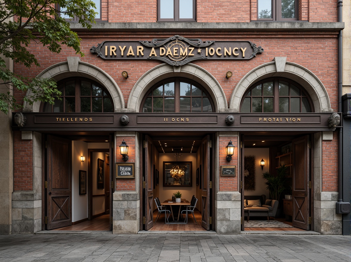 Prompt: Rustic warehouse facade, classic industrial architecture, exposed brick walls, metal beams, wooden accents, vintage signage, distressed textures, earthy color palette, natural stone foundations, arched windows, ornate metalwork, symmetrical composition, strong vertical lines, warm soft lighting, atmospheric fog, 1/1 aspect ratio, realistic render, subtle weathering effects.