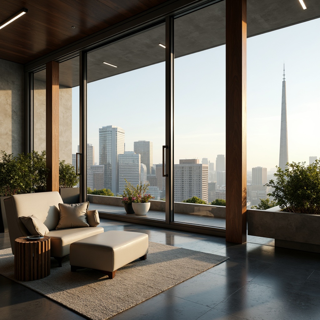 Prompt: Modern windows, minimalist frames, transparent glass surfaces, natural light influx, breathtaking cityscape views, urban landscape, morning sunlight, soft warm glow, 1/1 composition, shallow depth of field, realistic reflections, ambient occlusion, sleek metal handles, sliding doors, floor-to-ceiling design, open-plan living, luxurious interior spaces, comfortable seating areas, plants on windowsills, partial shading systems, automated window controls.