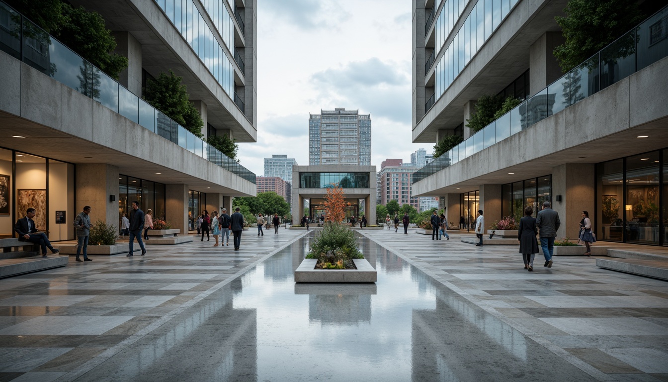 Prompt: Polished marble floors, rough-hewn concrete walls, sleek metal beams, reflective glass facades, minimalist ornamentation, brutalist architecture, industrial-chic aesthetic, urban cityscape, moody overcast sky, dramatic shadows, high-contrast lighting, shallow depth of field, 2/3 composition, symmetrical framing, vibrant colorful accents, geometric patterns, abstract artwork, modern sculptures, functional minimalism, innovative materials, sustainable design elements.