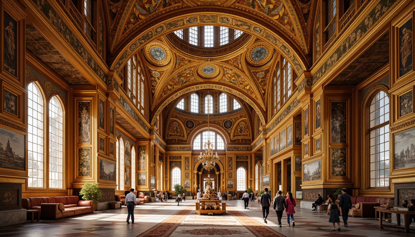 Prompt: Golden mosaics, intricate patterns, rich colors, ornate details, Byzantine architectural style, grand domes, majestic arches, opulent decorations, lavish furnishings, marble floors, ornamental columns, luxurious textiles, golden accents, soft warm lighting, shallow depth of field, 1/1 composition, realistic textures, ambient occlusion.