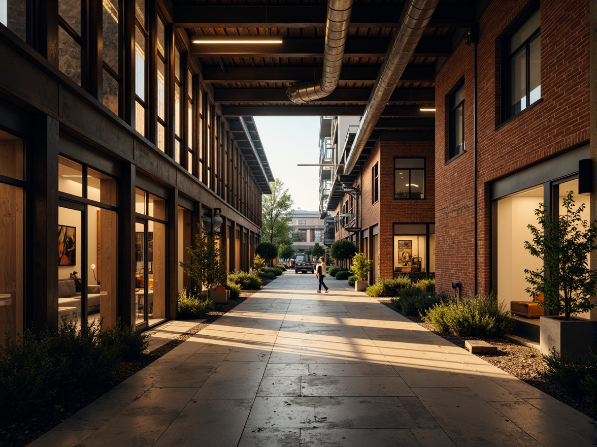 Prompt: Rustic industrial landscape, steel-framed buildings, exposed ductwork, polished concrete floors, metal beams, reclaimed wood accents, industrial-style lighting fixtures, urban cityscape, abandoned factories, worn brick walls, distressed textures, warm golden lighting, shallow depth of field, 2/3 composition, realistic reflections, ambient occlusion.