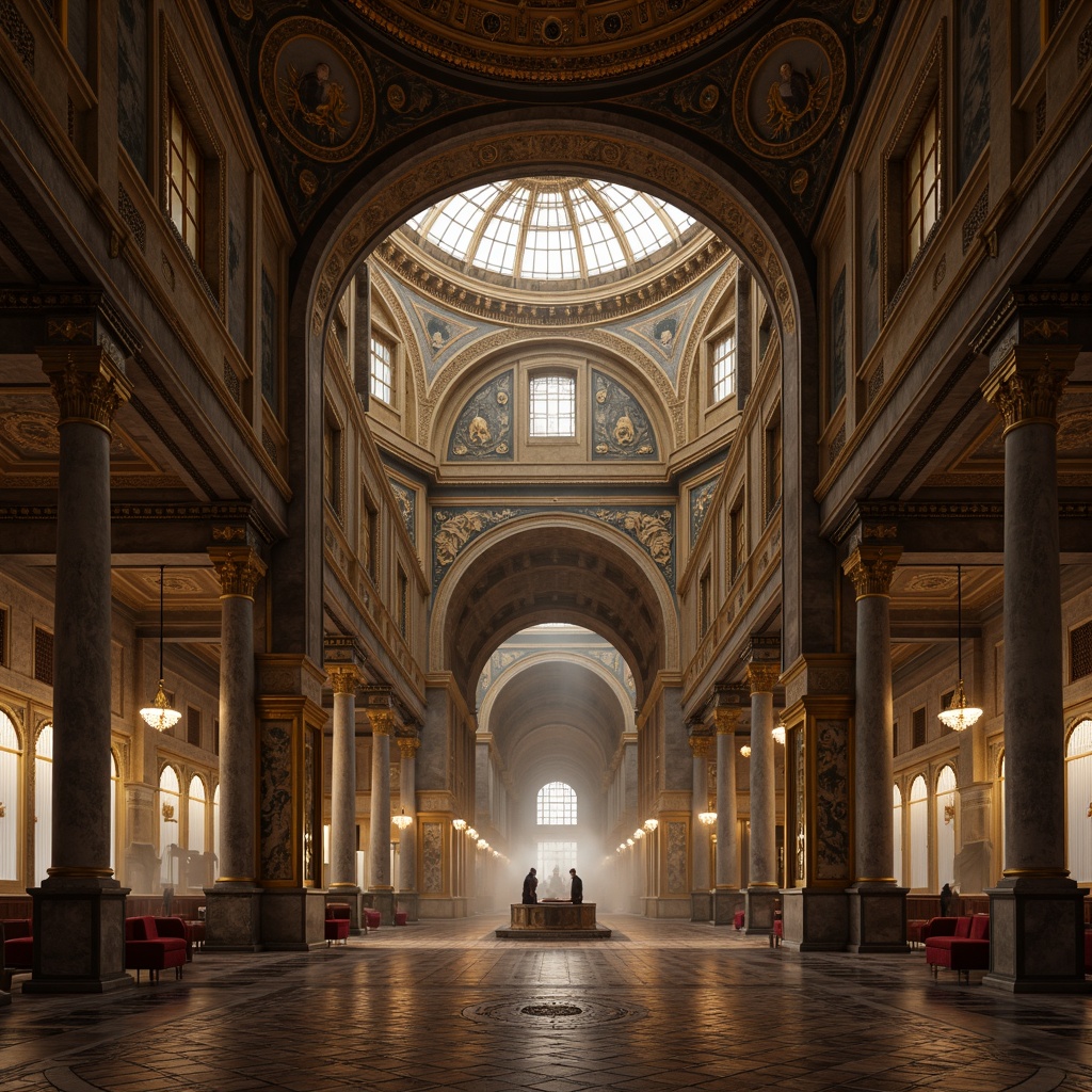 Prompt: Intricate arches, ornate carvings, golden mosaics, grand domes, marble columns, ornamental capitals, patterned floors, rich textiles, warm candlelight, atmospheric mist, subtle color palette, soft diffused lighting, 1/1 composition, symmetrical framing, highly detailed textures, ambient occlusion.