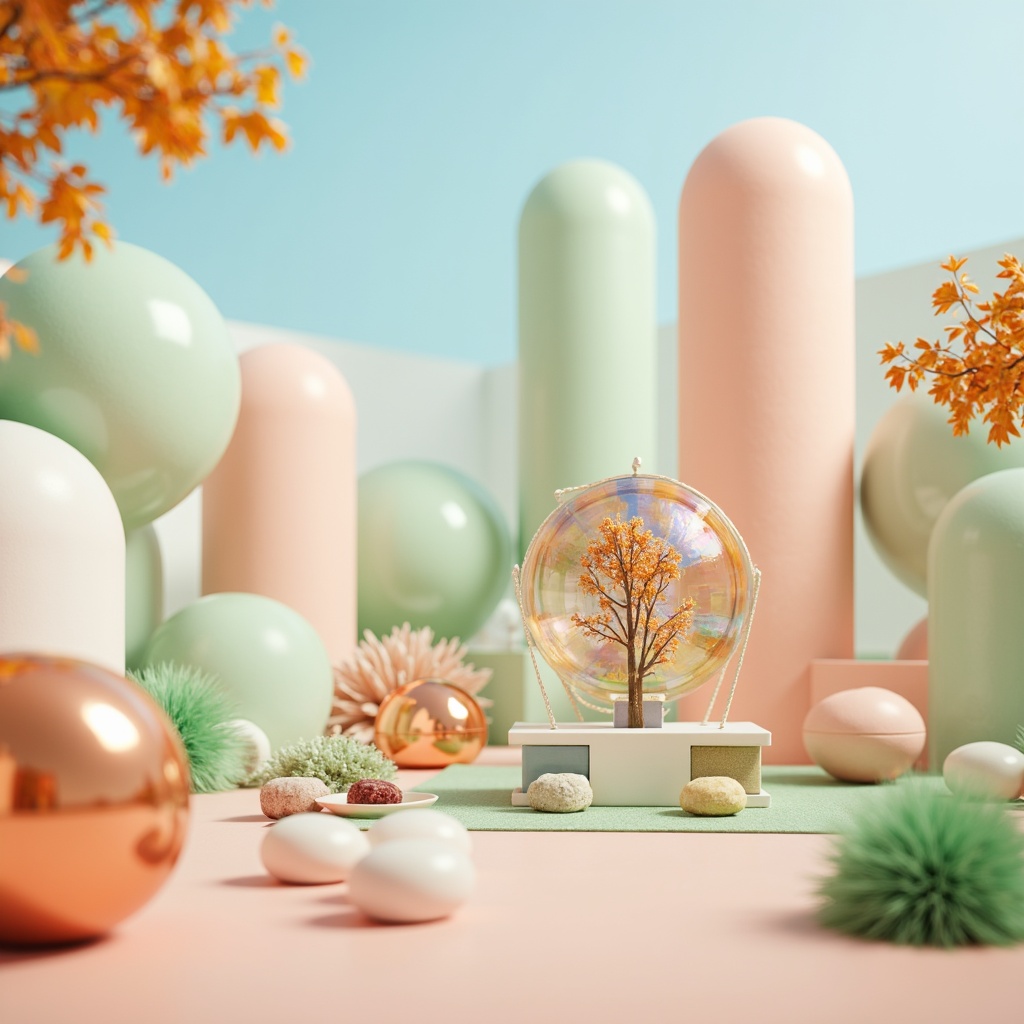 Prompt: Whimsical Blobitecture, pastel color scheme, soft peach tones, creamy whites, gentle mint greens, iridescent blues, shimmering metallic accents, translucent glass surfaces, rounded edges, bulbous shapes, playful textures, airy atmosphere, warm sunny day, softbox lighting, shallow depth of field, 1/1 composition, stylized rendering, vibrant colorful patterns.Please let me know if this meets your requirements!