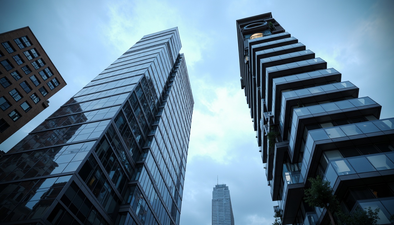 Prompt: Sleek watching towers, modernist facade design, clean lines, minimalist aesthetic, reflective glass surfaces, angular metal frames, cantilevered balconies, futuristic vibes, urban cityscape, cloudy blue sky, dramatic shading, high-contrast lighting, cinematic atmosphere, 3/4 composition, shallow depth of field, realistic textures, ambient occlusion.