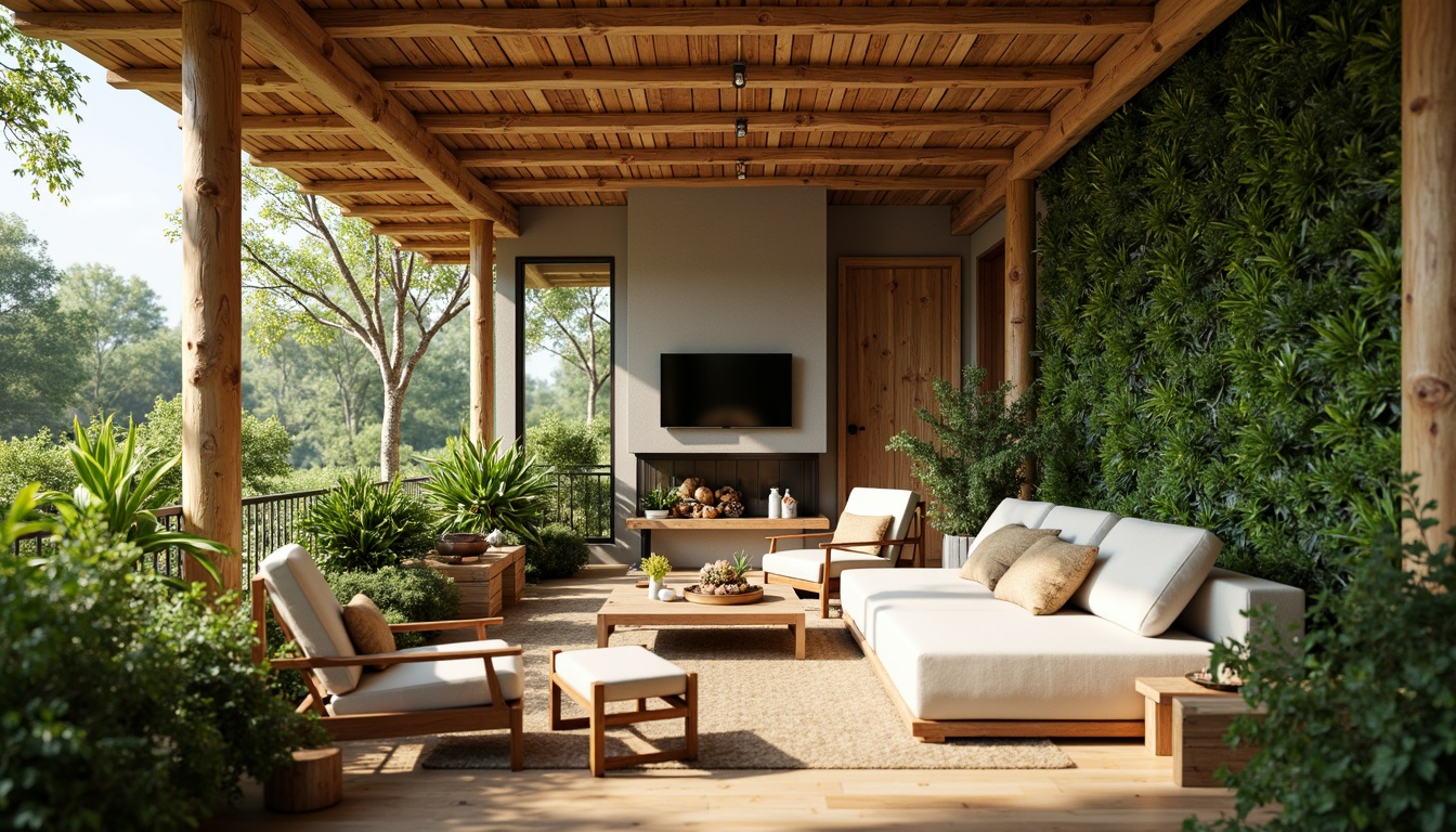 Prompt: Sustainable eco-home, natural materials, reclaimed wood, living green walls, solar panels, wind turbines, rainwater harvesting systems, energy-efficient appliances, minimalist decor, organic textiles, earthy color palette, lush indoor plants, abundance of natural light, warm cozy ambiance, shallow depth of field, 3/4 composition, realistic textures, ambient occlusion.