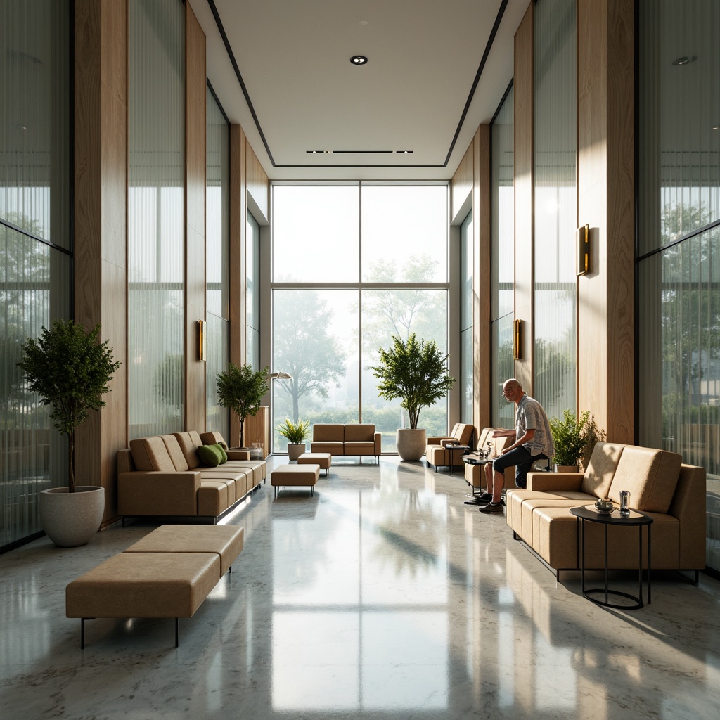 Prompt: Elegant interior space, translucent glass walls, soft diffused lighting, minimalist decor, sleek metal accents, polished marble floors, modern furniture designs, subtle texture variations, gentle color palette, warm ambient glow, shallow depth of field, 1/1 composition, realistic reflections, atmospheric perspective.