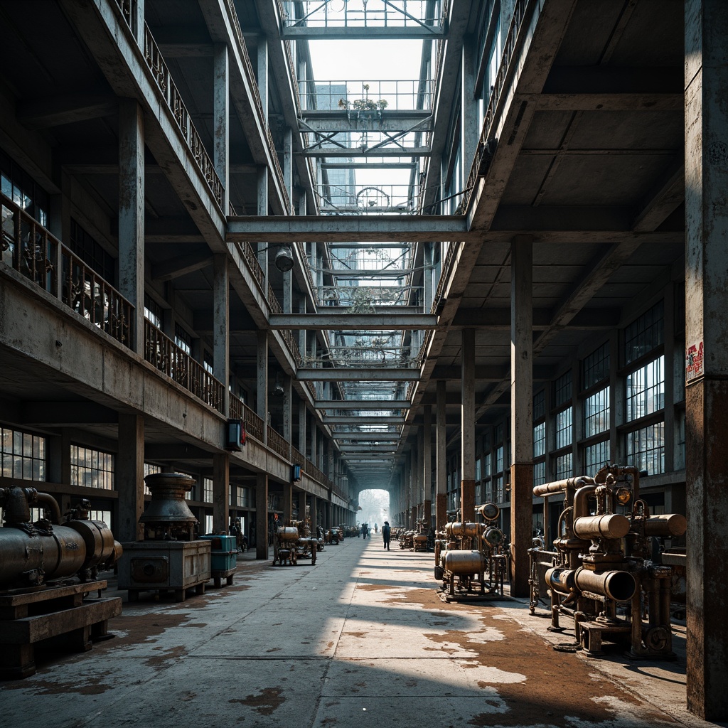 Prompt: Industrial backdrop, steel framework, rugged metallic texture, exposed beams, reinforced columns, modern architectural design, urban cityscape, dramatic lighting, deep shadows, high contrast, cinematic atmosphere, 3/4 composition, low angle shot, realistic reflections, detailed rusty bolts, worn concrete floors, functional industrial pipes, mechanical equipment, futuristic ambiance.