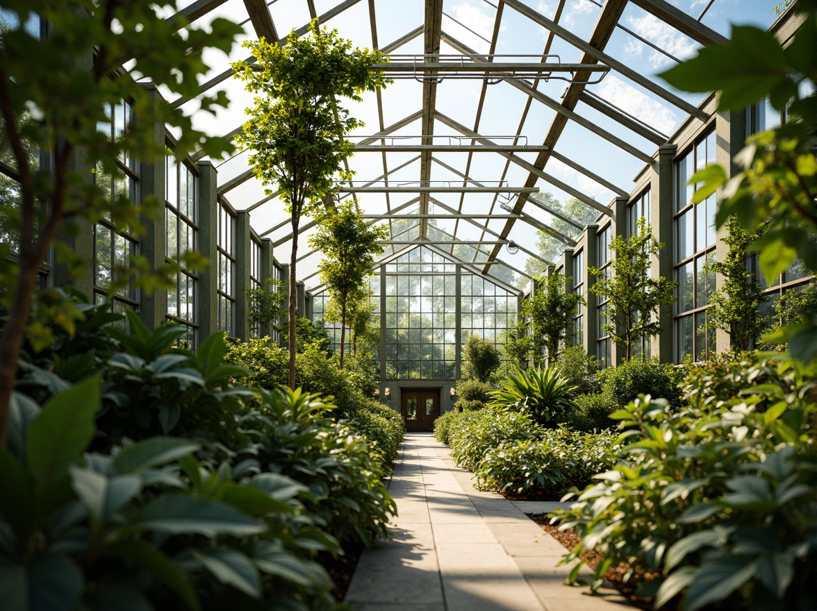 Prompt: Natural ventilation, climate-controlled greenhouse, lush greenery, tropical plants, misting systems, automated roof vents, side wall vents, evaporative cooling, shading systems, thermal mass, insulation materials, double-glazed windows, solar screens, trellis structures, climbing plants, warm sunny day, soft diffused lighting, shallow depth of field, 1/2 composition, realistic textures, ambient occlusion.