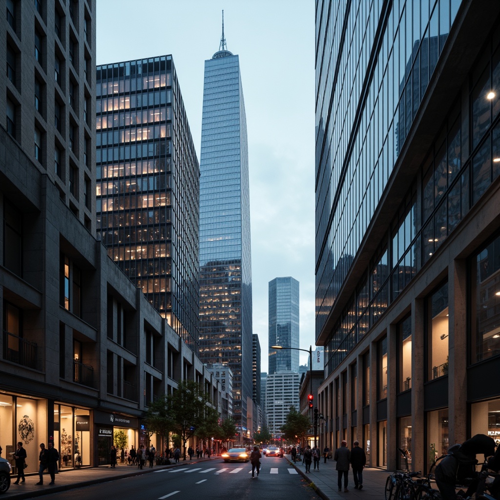 Prompt: Monochromatic skyscrapers, sleek metallic towers, bold geometric patterns, vibrant neon lights, urban cityscape, misty evening atmosphere, low-angle shot, dramatic shadows, 1/1 composition, cinematic lighting, realistic reflections, glass and steel materials, minimalist design, industrial textures, abstract graffiti, avant-garde architecture, futuristic ambiance.