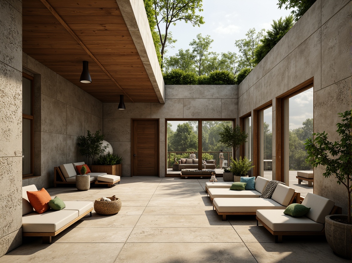 Prompt: Earthy tones, natural stone walls, exposed concrete floors, minimalist decor, green roofs, living walls, thermal mass architecture, passive heating, cooling systems, sustainable design, eco-friendly materials, large windows, clerestory windows, high ceilings, open floor plans, modern interior design, industrial chic aesthetic, warm ambient lighting, soft shadows, 1/1 composition, realistic textures, ambient occlusion.