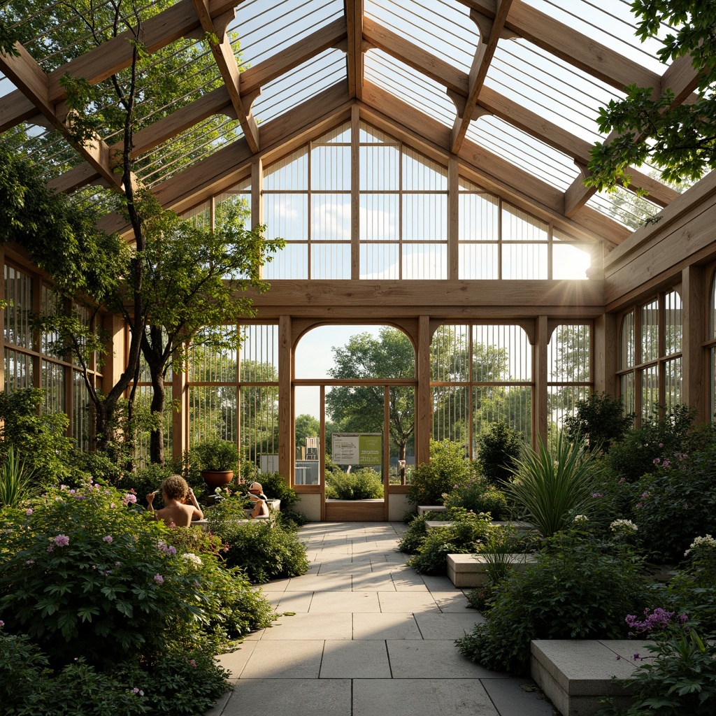 Prompt: Elegant greenhouse, lush vegetation, natural light filtering, wooden trellises, climbing plants, educational signs, recycled materials, energy-efficient systems, solar panels, rainwater harvesting, green roofs, living walls, minimalist interior design, earthy tones, warm soft lighting, shallow depth of field, 1/1 composition, intimate atmosphere, realistic textures, ambient occlusion.Please let me know if this meets your requirements!