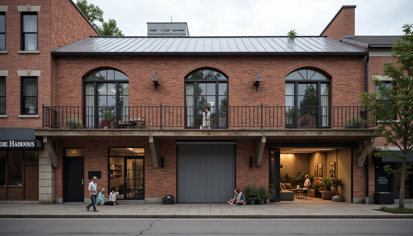 Prompt: Rustic warehouse facade, classic industrial architecture, exposed brick walls, steel beams, wooden accents, vintage windows, metal roofing, distressed finishes, earthy tones, urban landscape, city skyline, cloudy day, soft natural lighting, shallow depth of field, 1/1 composition, realistic textures, ambient occlusion.