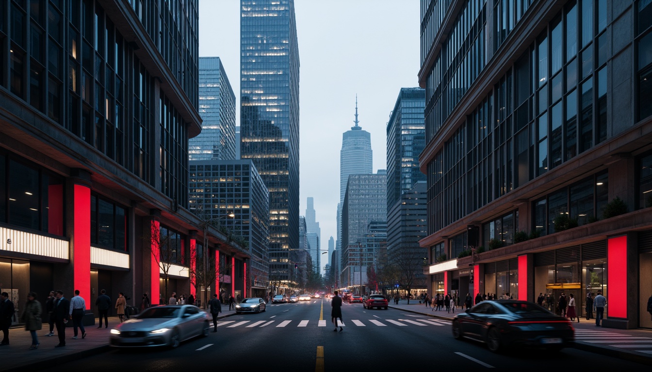 Prompt: Monochromatic skyscrapers, sleek metal towers, minimalist architecture, bold color accents, vibrant urban landscapes, city skylines, abstract geometric patterns, brutalist concrete textures, industrial steel beams, neon nighttime illumination, futuristic cityscapes, cinematic wide-angle shots, high-contrast lighting, atmospheric mist, shallow depth of field, 2/3 composition, panoramic views, realistic reflections, ambient occlusion.