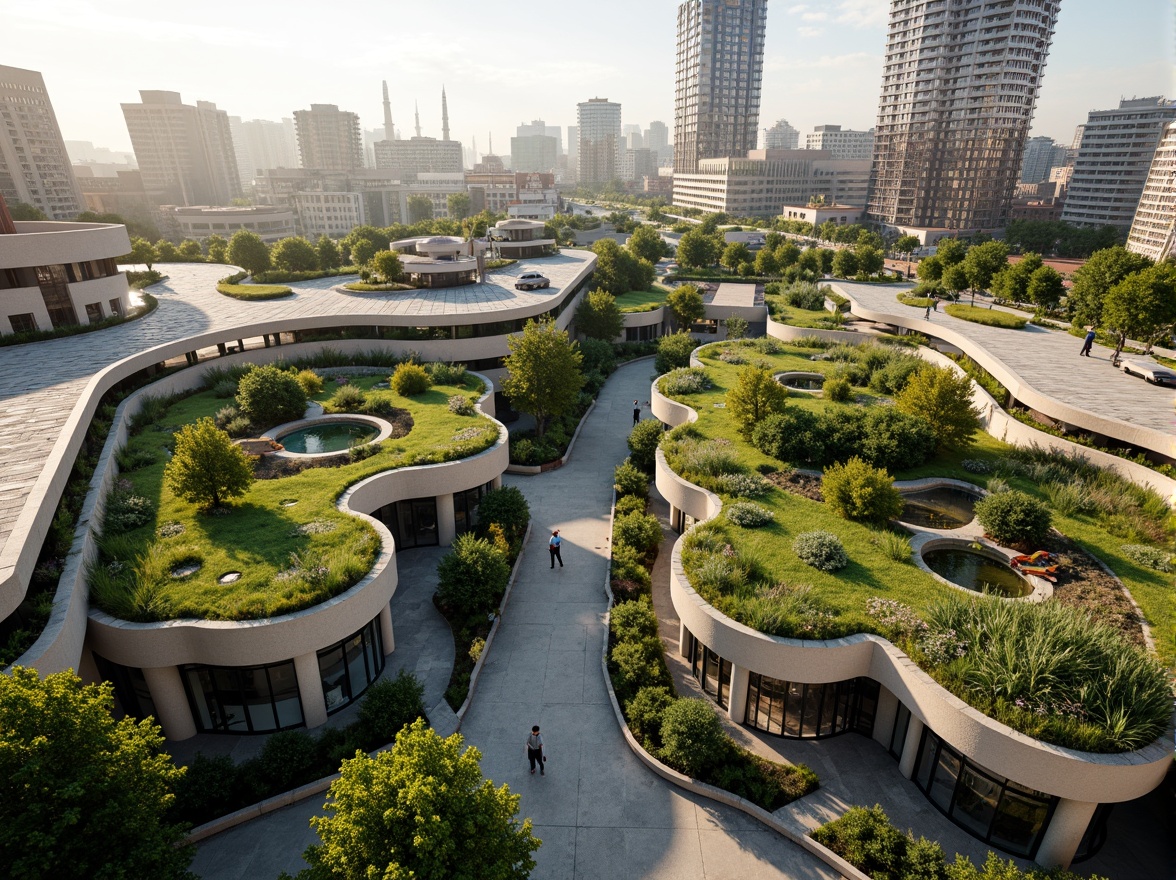 Prompt: Vibrant cityscape, green roofs, vertical gardens, renewable energy systems, solar panels, wind turbines, eco-friendly buildings, sustainable urban planning, efficient waste management, recycling facilities, public transportation hubs, pedestrianized streets, cycling infrastructure, urban farming, community gardens, lush greenery, natural ventilation, passive design strategies, low-carbon footprint, minimal material usage, adaptive reuse of existing structures, futuristic architecture, curved lines, modern fa\u00e7ades, large windows, abundant natural light, soft warm lighting, shallow depth of field, 3/4 composition, panoramic view, realistic textures, ambient occlusion.