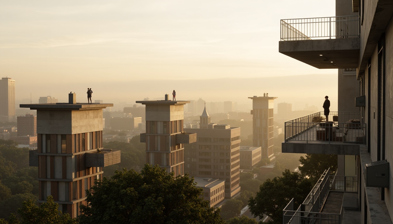 Prompt: Sleek watching towers, modernist architecture, clean lines, minimal ornamentation, rectangular forms, flat roofs, cantilevered overhangs, steel beams, exposed ductwork, industrial materials, urban landscapes, city skylines, foggy mornings, warm golden lighting, shallow depth of field, 1/2 composition, atmospheric perspective, realistic textures, ambient occlusion.