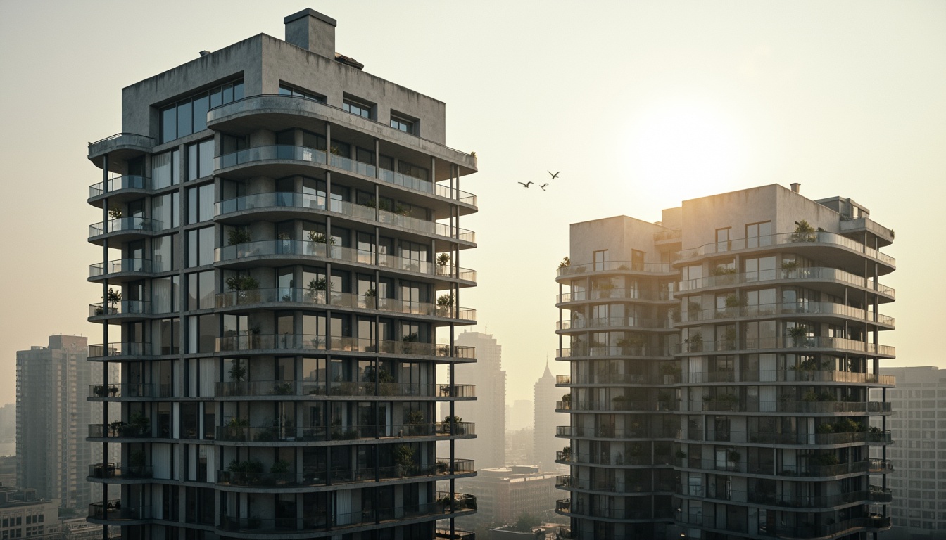 Prompt: Sleek watching towers, minimalist design, modernist architecture, reinforced concrete structures, cantilevered balconies, floor-to-ceiling windows, sliding glass doors, angular metal frameworks, geometric shapes, clean lines, industrial materials, urban cityscape, misty morning atmosphere, soft warm lighting, shallow depth of field, 1/2 composition, realistic textures, ambient occlusion.