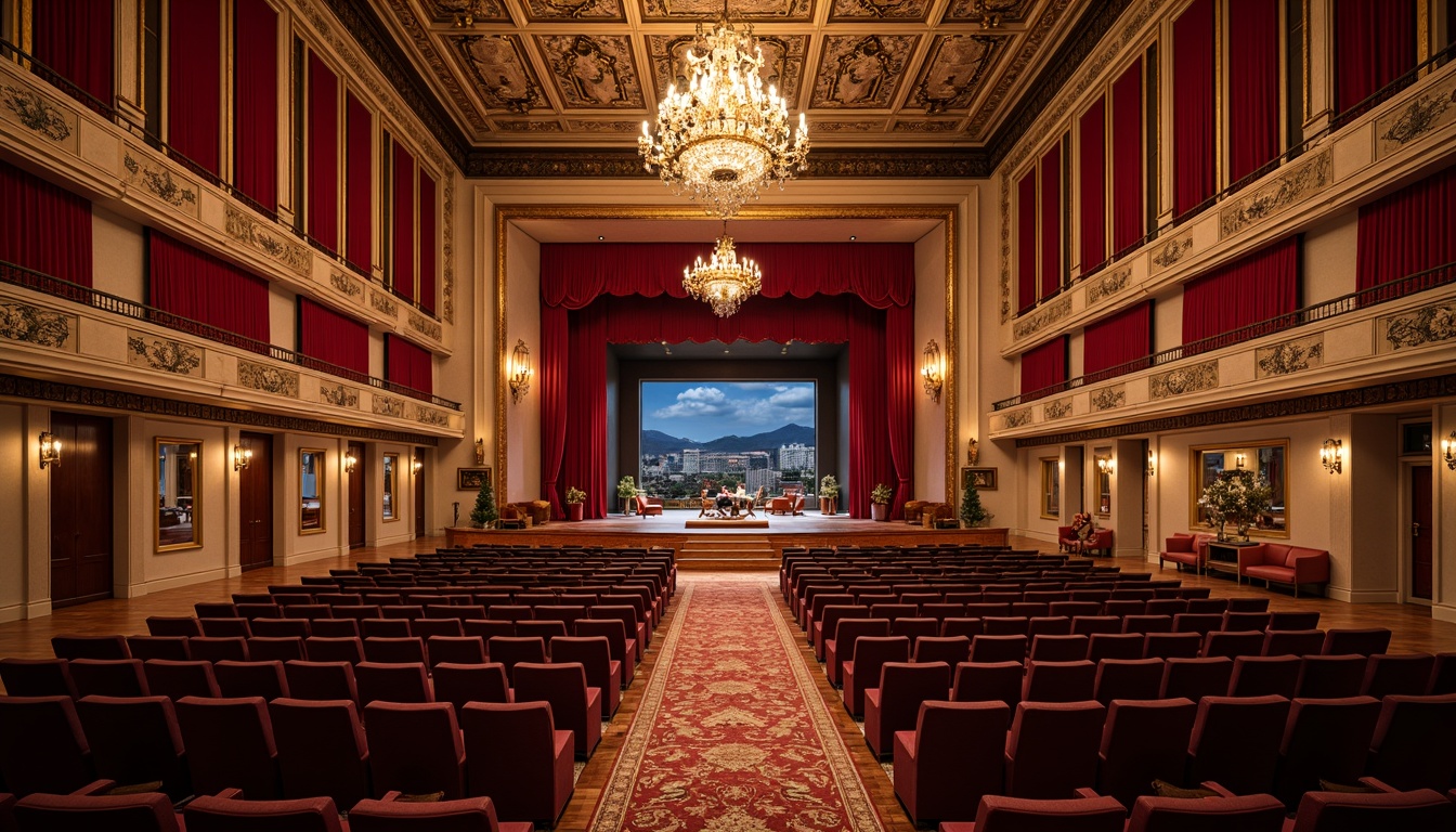 Prompt: Elegant concert house interior, luxurious velvet curtains, polished wooden floors, grand chandeliers, acoustic panels, soundproofing materials, plush seating areas, intimate stage settings, dramatic lighting designs, warm spotlights, richly textured rugs, ornate mirrors, lavish furnishings, sophisticated color schemes, opulent decorative elements, refined architectural details, majestic high ceilings, sweeping staircases, panoramic city views, soft box lighting, 1/2 composition, atmospheric ambiance, realistic reflections.