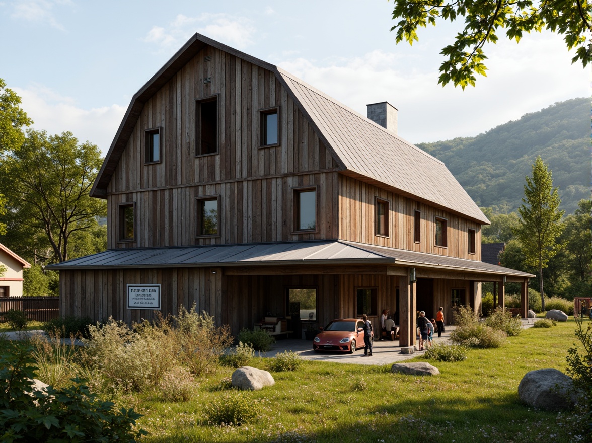 Prompt: Rustic barn, wooden planks, distressed textures, earthy tones, stone foundations, metal roofing, vintage farm equipment, overgrown gardens, wildflowers, sunny afternoon, warm soft lighting, shallow depth of field, 1/2 composition, realistic wood grain, ambient occlusion, atmospheric mist, natural landscape, rolling hills, scenic countryside, educational signage, traditional academic architecture, classic columns, ornate details, earthy color palette.Let me know if this meets your requirements!