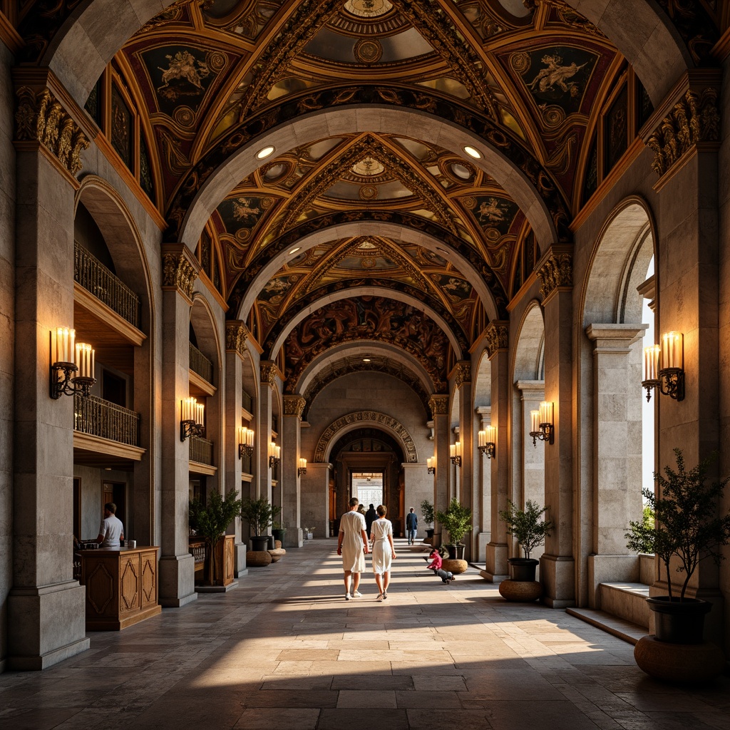 Prompt: Intricate arches, ornate mosaics, golden domes, rustic stone walls, elaborate frescoes, vaulted ceilings, grand entranceways, imposing columns, ornamental capitals, richly textured fabrics, warm candlelight, soft shadows, high contrast lighting, dramatic composition, 1/1 aspect ratio, realistic render, ambient Occlusion.