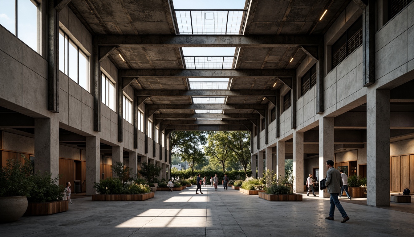 Prompt: Industrial constructivist building, exposed metal beams, concrete walls, reclaimed wood accents, brutalist architecture, urban landscape, gritty cityscape, dramatic natural light, harsh shadows, abstract composition, 1/2 framing, high-contrast lighting, detailed textures, ambient occlusion, weathered metallic surfaces, rough-hewn stone features, minimalist decor, functional aesthetics.